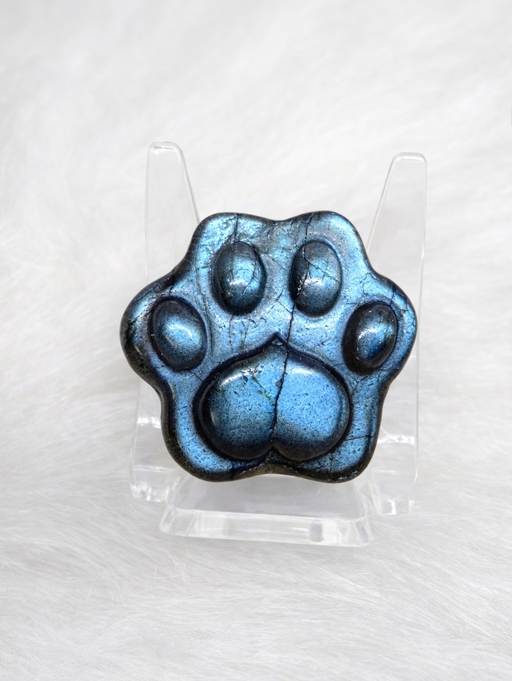 Blue Flash Labradorite Paw Carving | Crystal Paw | Animal Lover Gift | Flashy